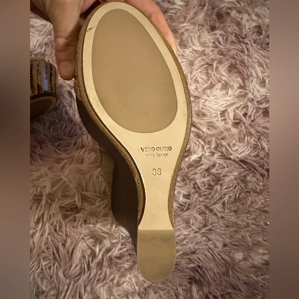 COPY - New Baldan Brown and Tan Leather Suede Peep Toe Sandal Wedges Size 38